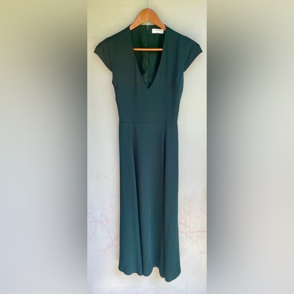 Babaton Aritzia Dress 2 Hamptons Dark Green V-Neck Fall Slit Party Gala Wedding - Picture 2 of 10